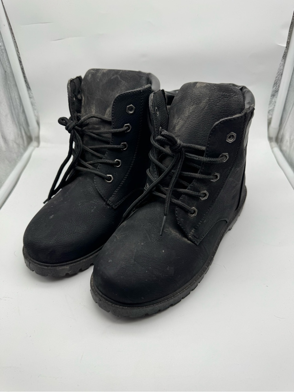 Rugged Bear Black Lace Up Ankle Work Boots RBA13207 Kids Size 3